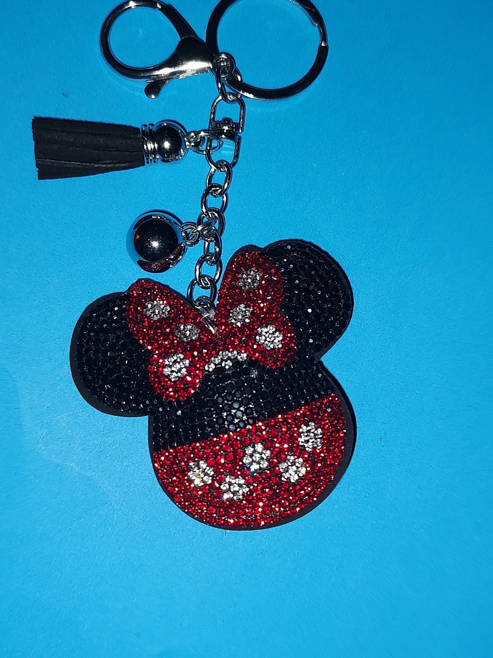 New! Rhinestone Minnie Mouse Red & Black Keychain Charm